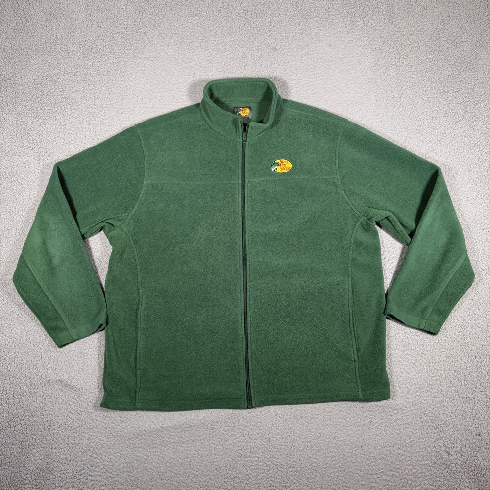 Bass Pro Shops Jacket Mens 2XL Green Full Zip Fleece Outdoor Casual Preppy Logo
